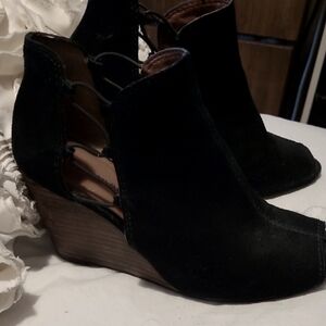 Black Lucky Peep Toe Wedge Ankle Booties